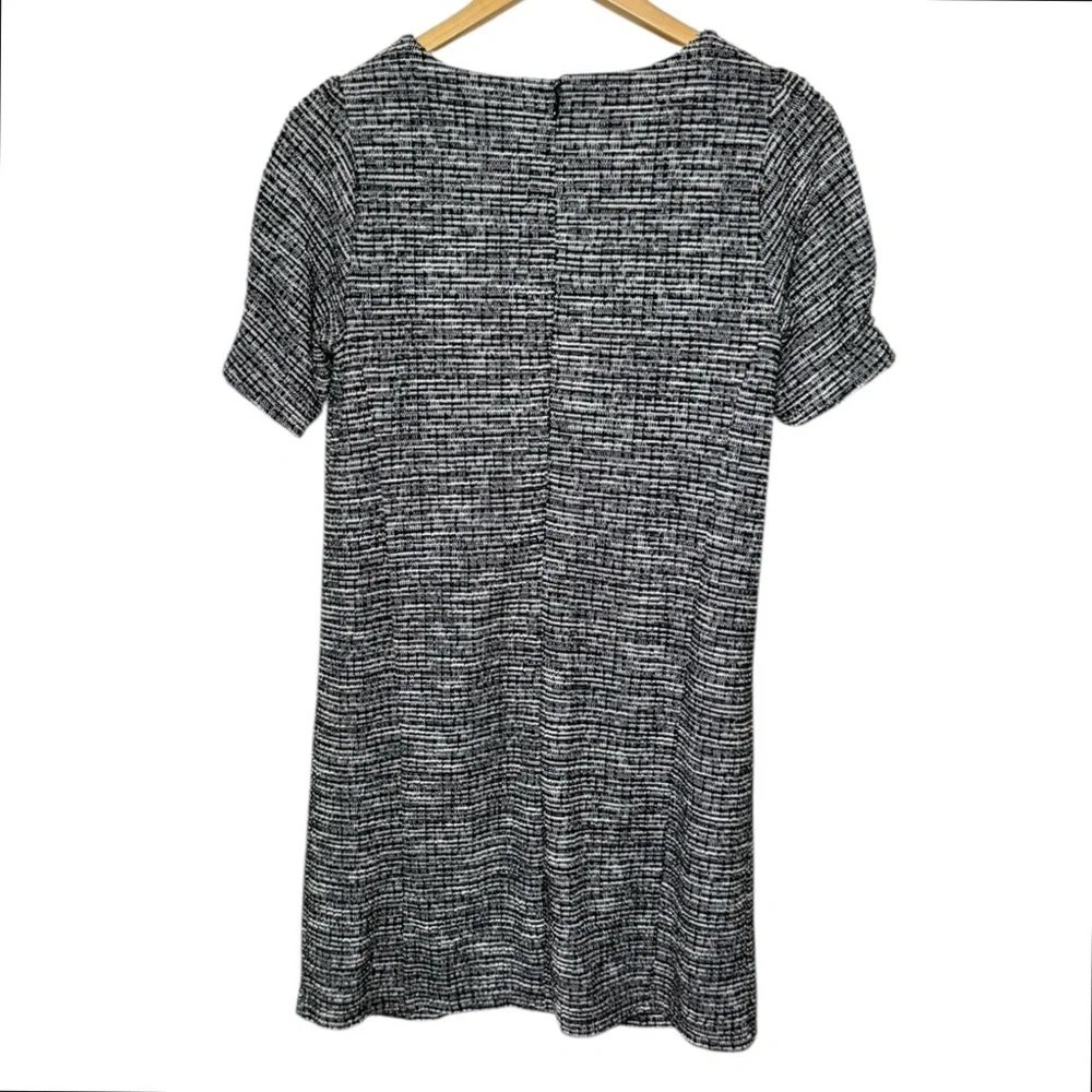 LOFT Tweed Button Shift Dress Black White Detail Short Sleeve Classic 6 - Picture 4 of 9